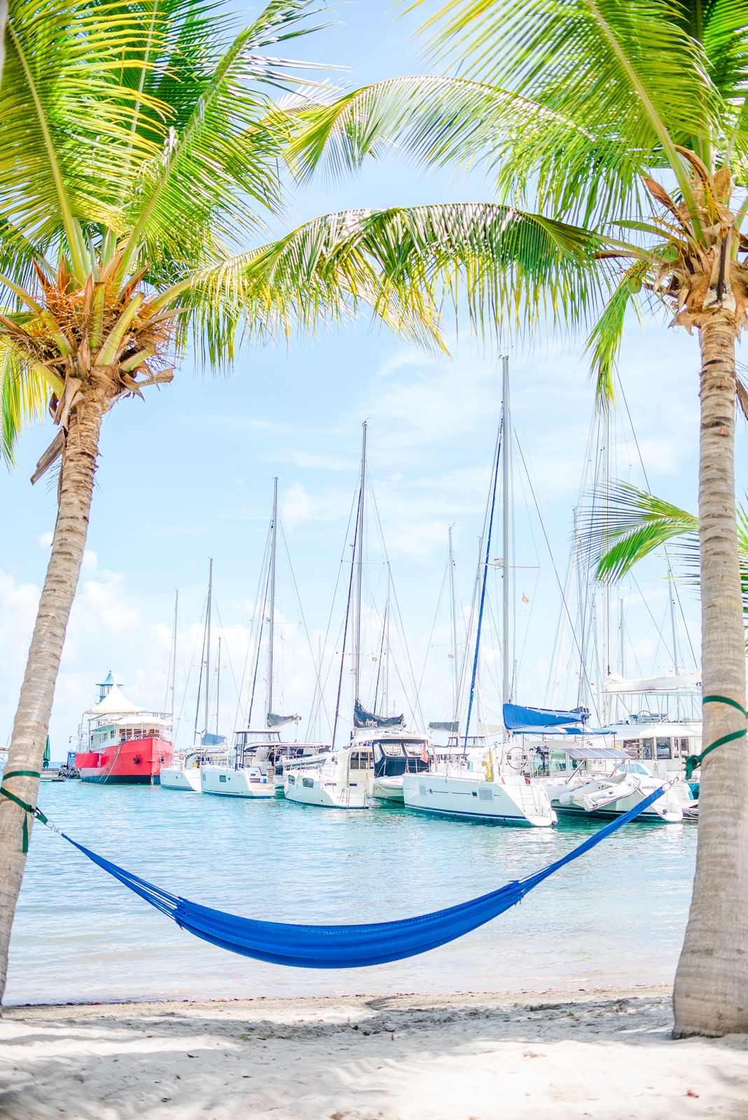 Blue hammock between palm trees with marina view at best places for investment properties